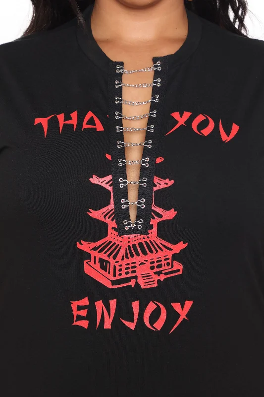 Thanks Enjoy T-Shirt Dress - Black