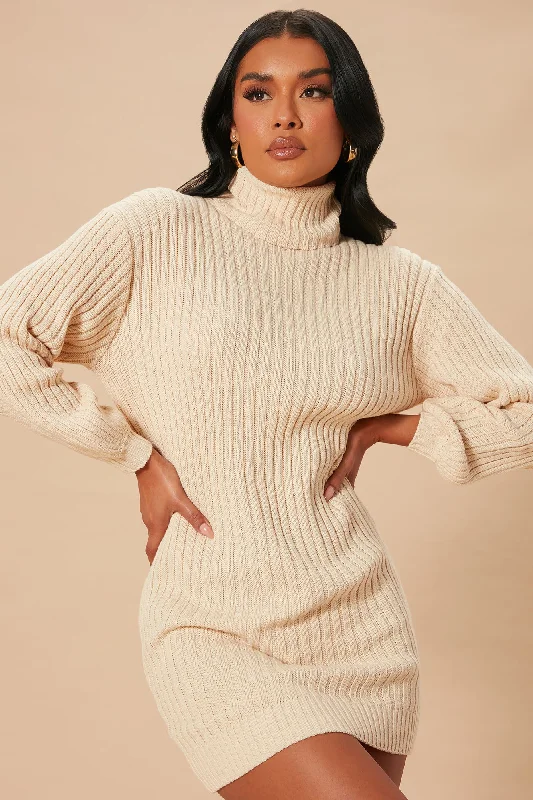 Too Cozy Turtle Neck Sweater Dress - Taupe