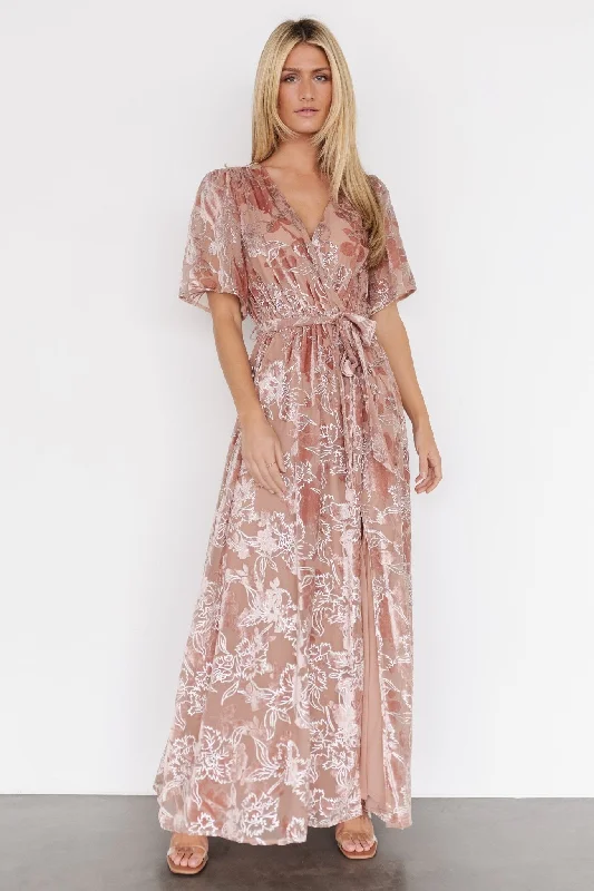 Uma Velvet Maxi Dress | Blush + Silver