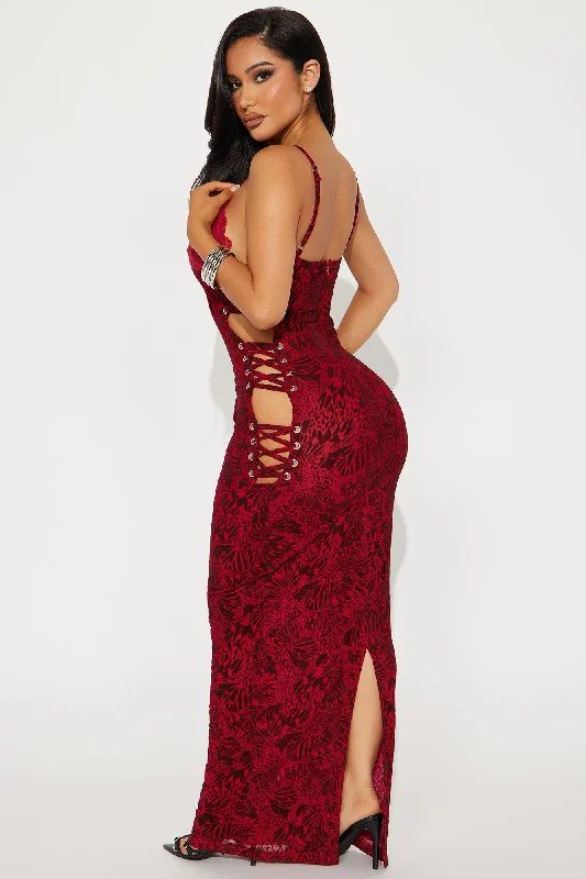 Up Next Mesh Maxi Dress - Burgundy