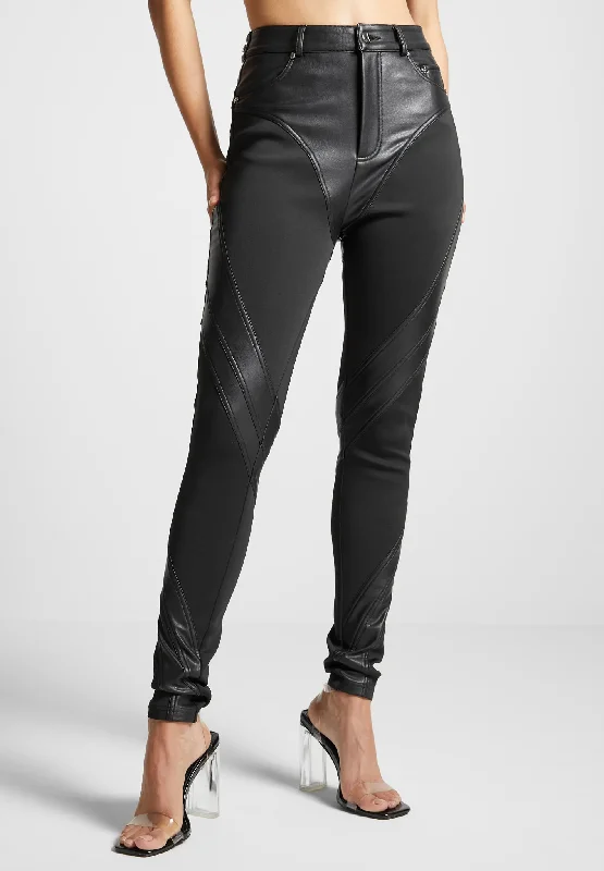 Vegan Leather Contour Leggings - Black