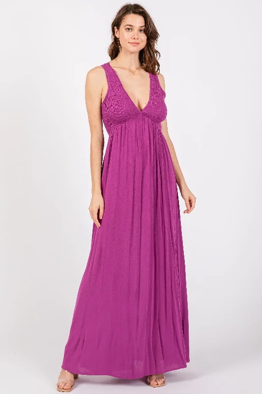 Violet Deep V-Neck Cross Back Maxi Dress