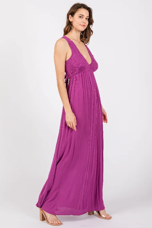 Violet Deep V-Neck Cross Back Maxi Dress