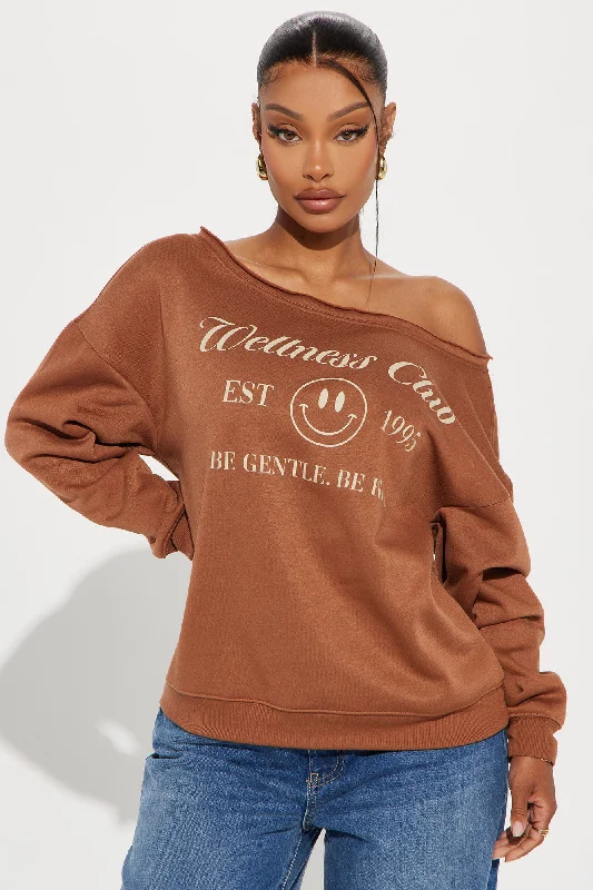 Wellness Club Off The Shoulder Sweatshirt - Mocha