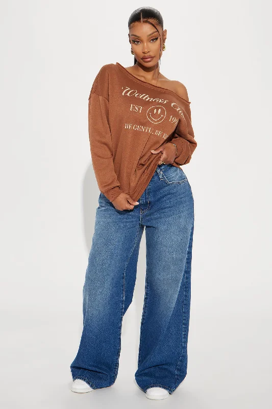 Wellness Club Off The Shoulder Sweatshirt - Mocha