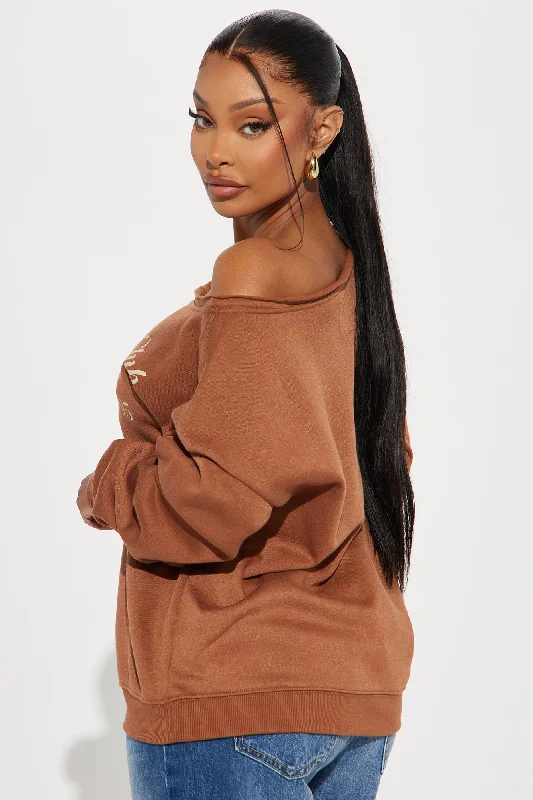 Wellness Club Off The Shoulder Sweatshirt - Mocha