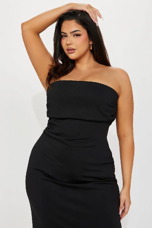 When In Rome Ruched Midi Dress - Black