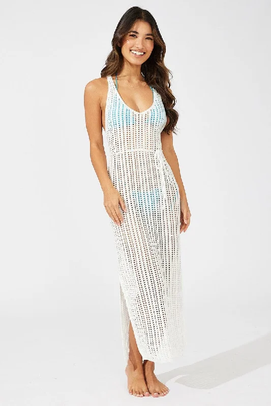 White Crochet Beach Maxi Dress