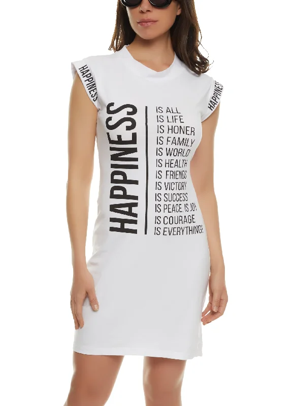 Happiness Cap Sleeve Graphic T Shirt Dress