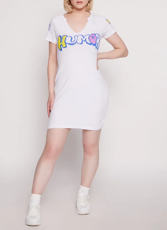 Humor Notch Neck Graphic T Shirt Dress