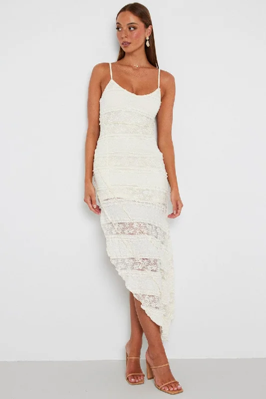 White Midi Dress Sleeveless Lace