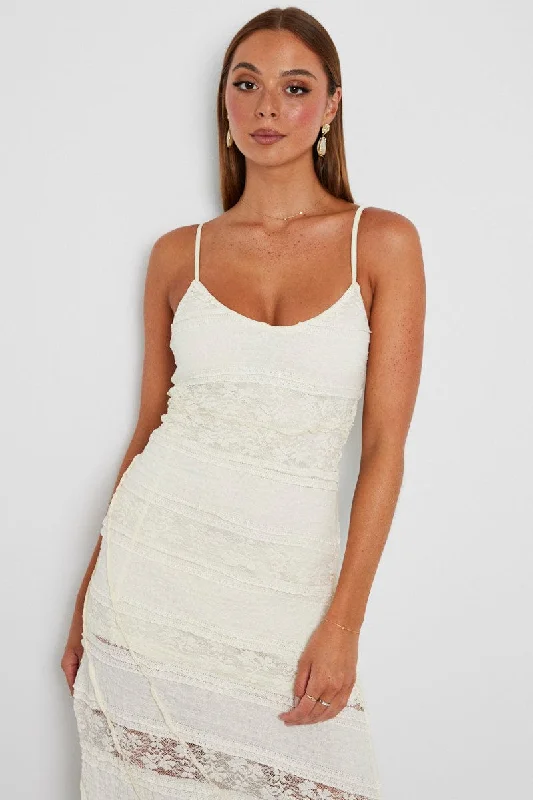 White Midi Dress Sleeveless Lace