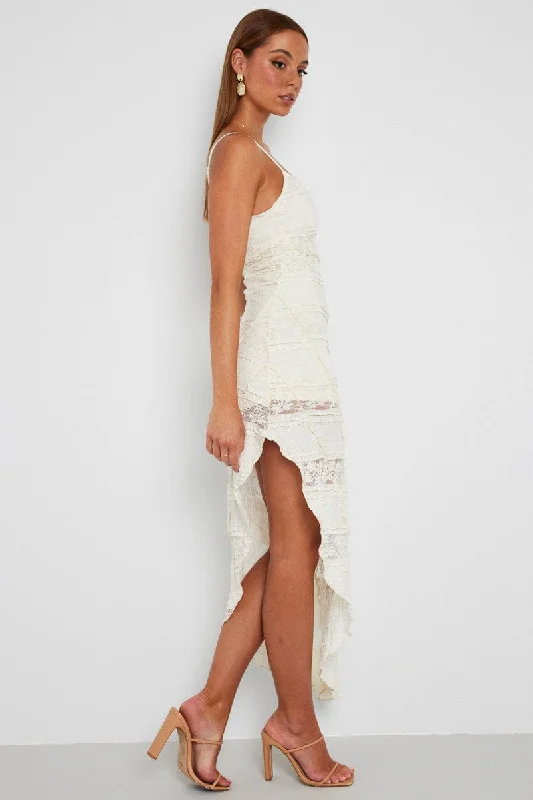 White Midi Dress Sleeveless Lace