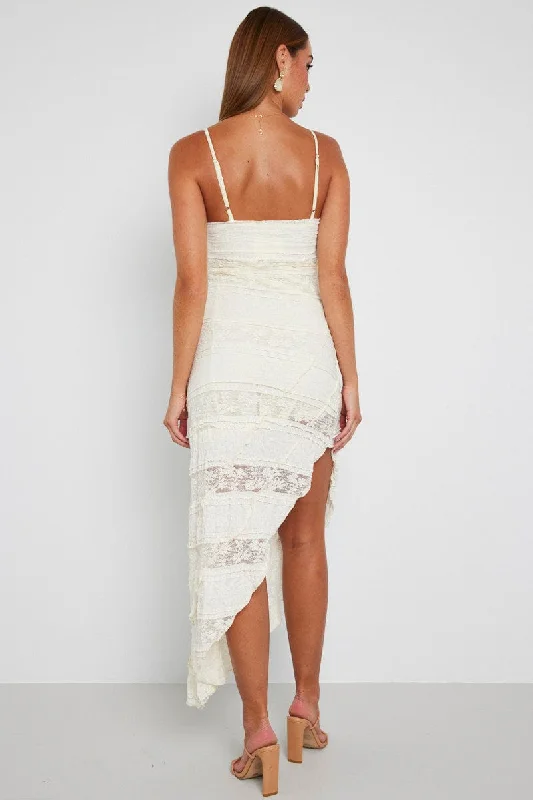 White Midi Dress Sleeveless Lace