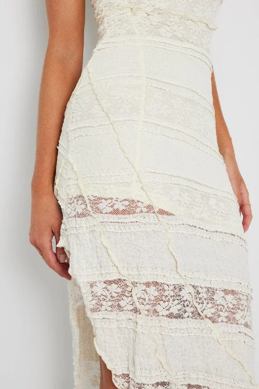 White Midi Dress Sleeveless Lace