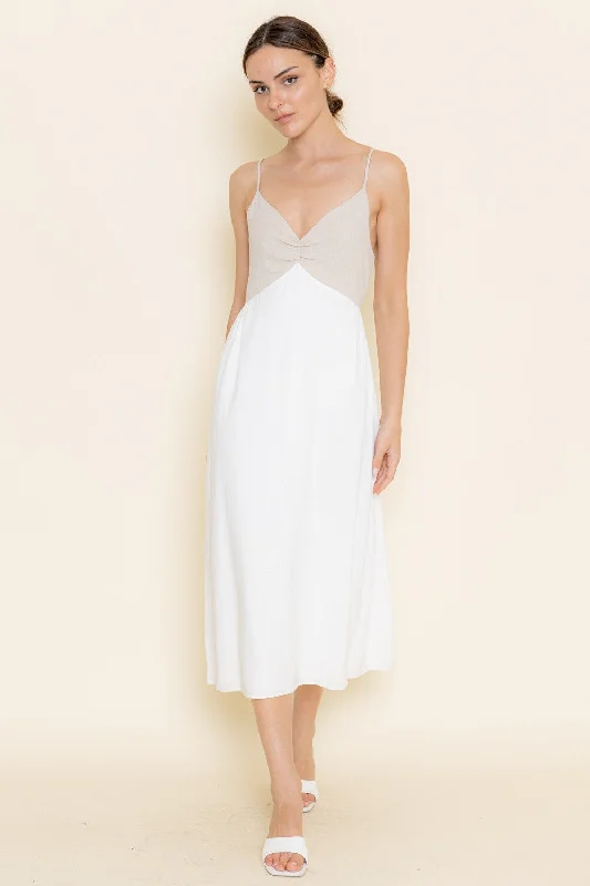 White Taupe Strappy Midi Sundress