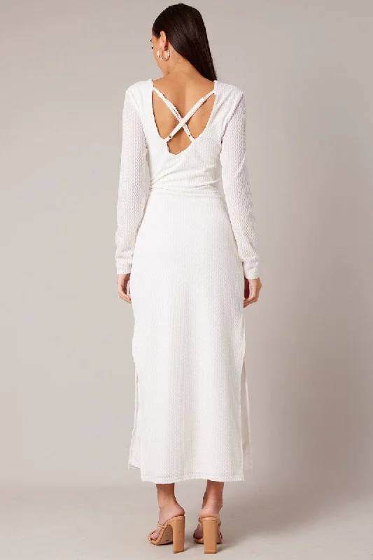 White Textured Dress Long Sleeve