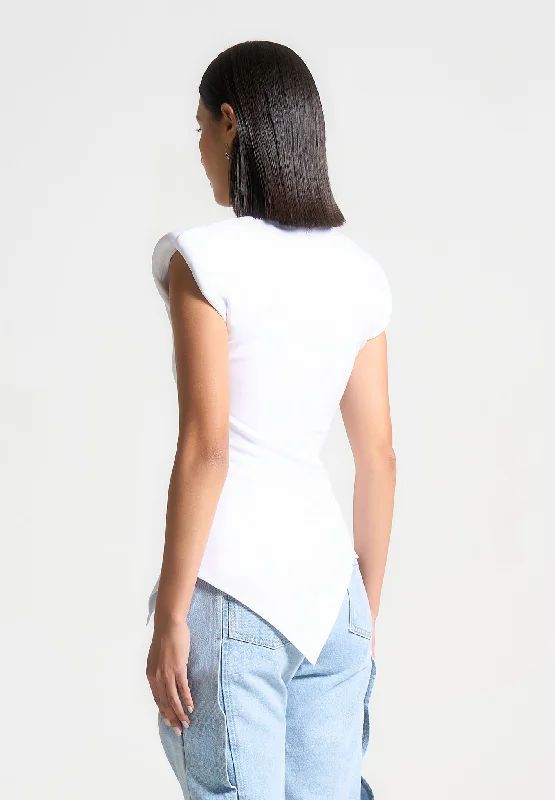 Wide Shoulder Ruched Waist Top - White