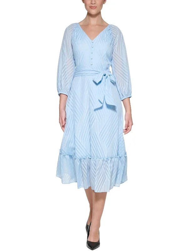 Womens Jacquard Button Down Midi Dress