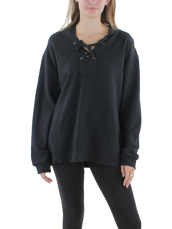 Womens Lace Up Long Sleeve Hoodie