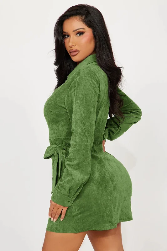 Working Hard Suede Mini Dress - Green