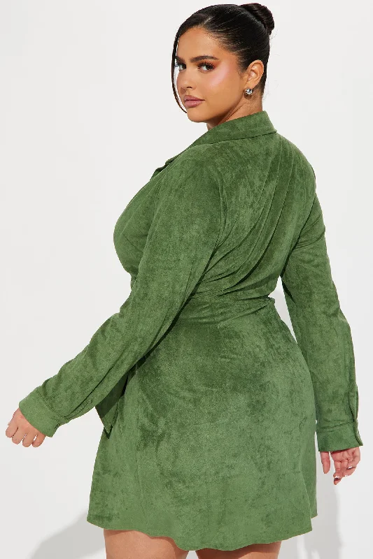 Working Hard Suede Mini Dress - Green