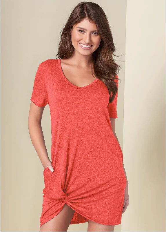 Knotted casual dress - Orange