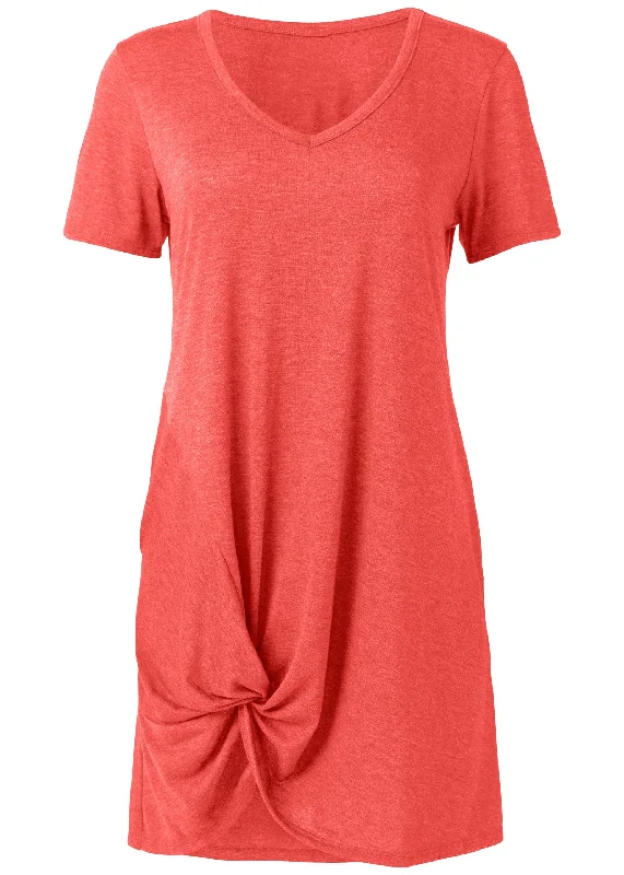 Knotted casual dress - Orange