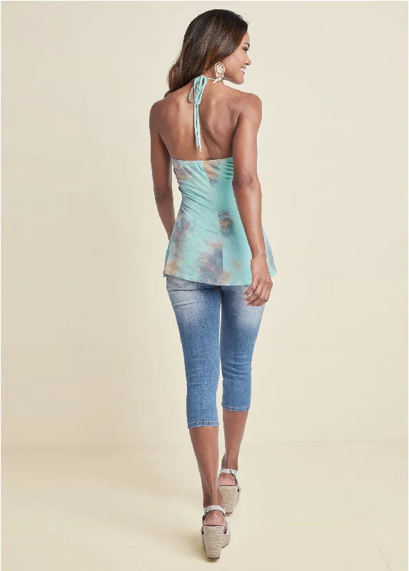 Tie dye lace top - Light Blue Multi