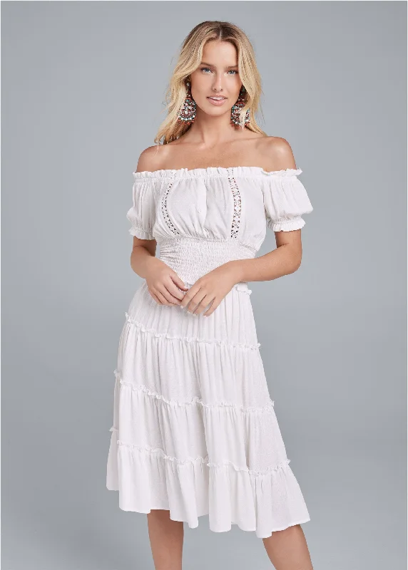 Off-shoulder tiered dress - Off White