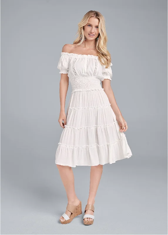 Off-shoulder tiered dress - Off White