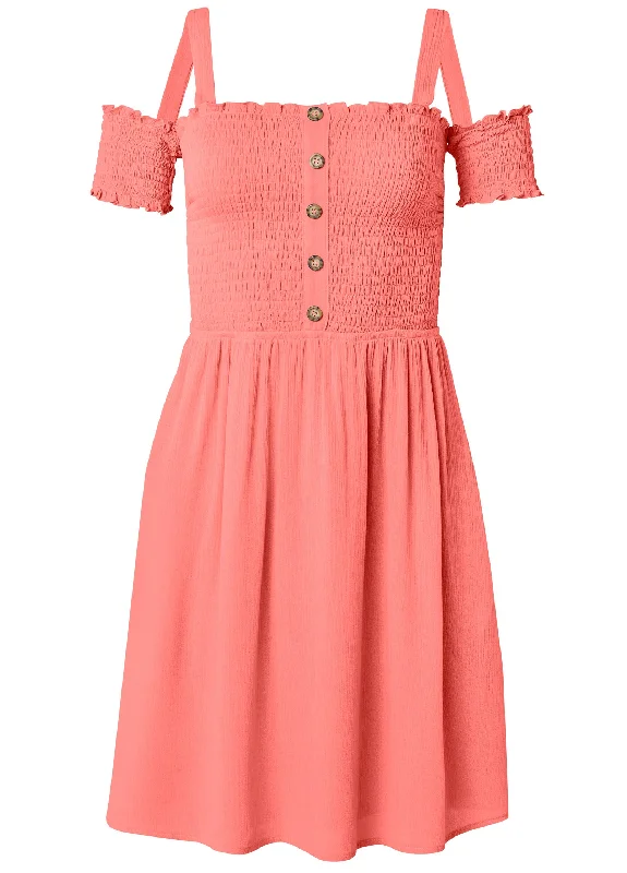 Smocked A-line mini dress - Coral