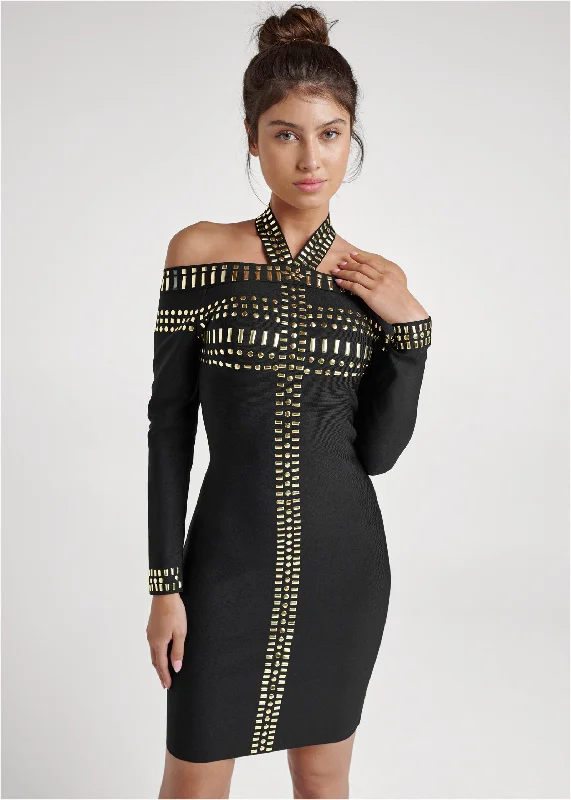 Embellished bandage dress  - Black & Gold