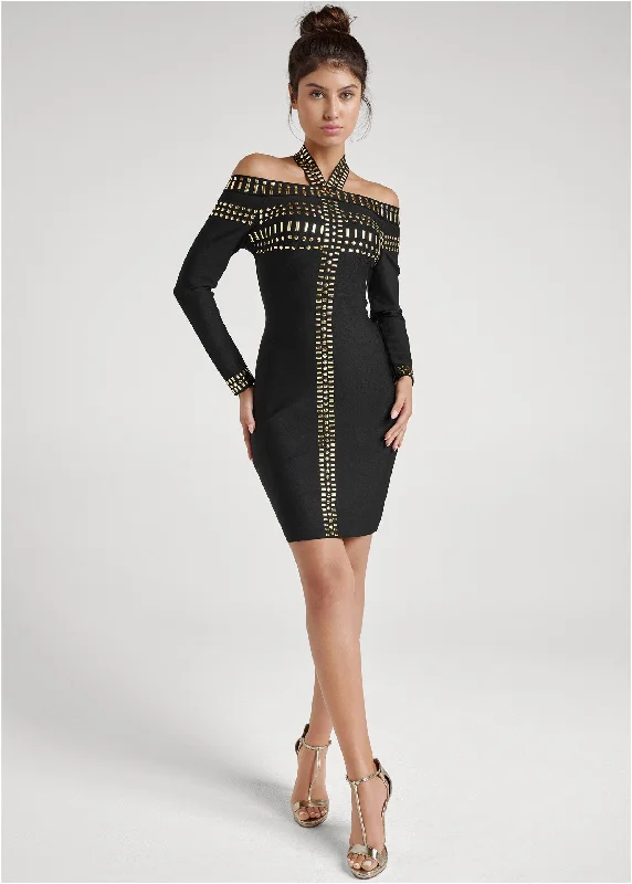 Embellished bandage dress  - Black & Gold