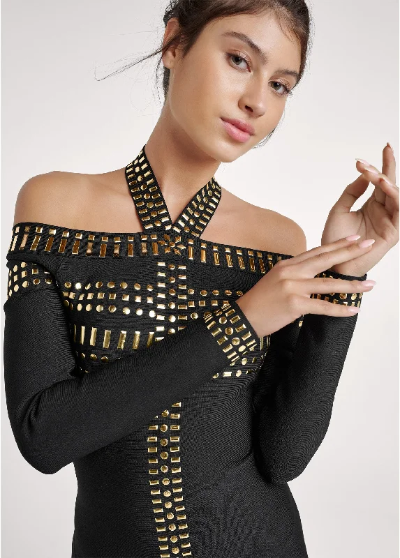 Embellished bandage dress  - Black & Gold