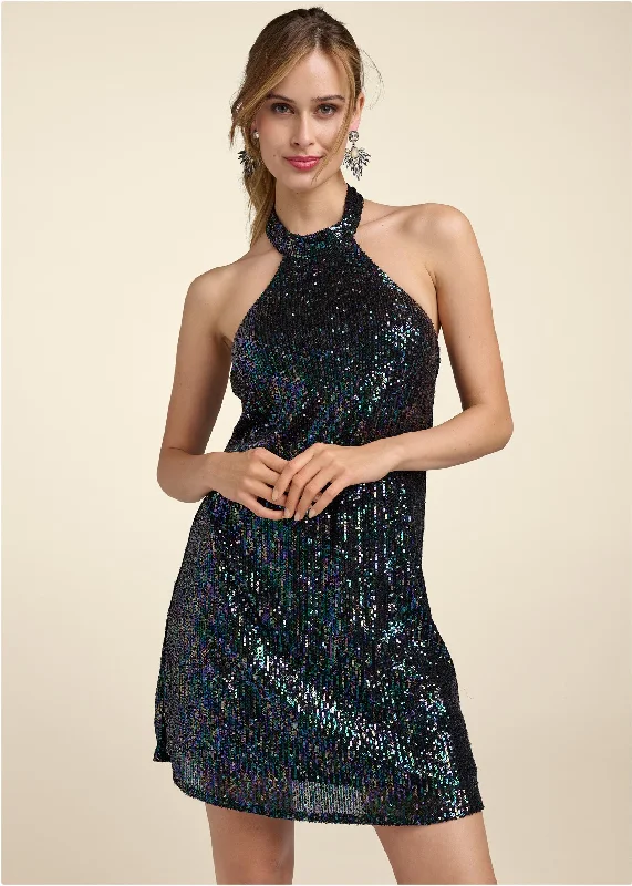 Sequin halter dress - Black Multi