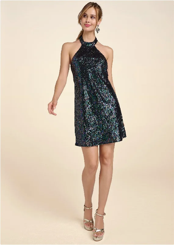 Sequin halter dress - Black Multi