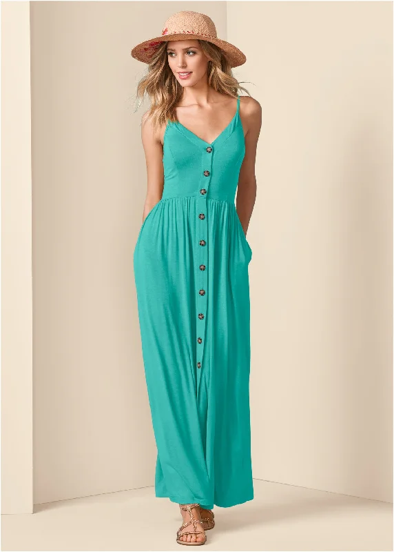 Button-front maxi dress - Turquoise