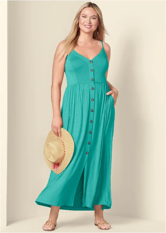 Button-front maxi dress - Turquoise