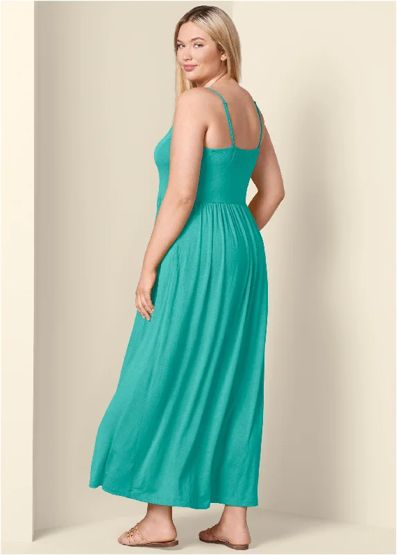 Button-front maxi dress - Turquoise