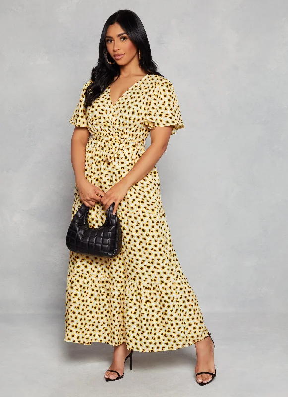 Sunflower Flutter Sleeve Maxi Sundress