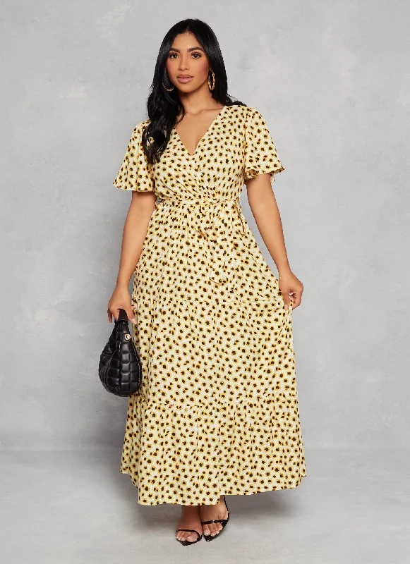 Sunflower Flutter Sleeve Maxi Sundress