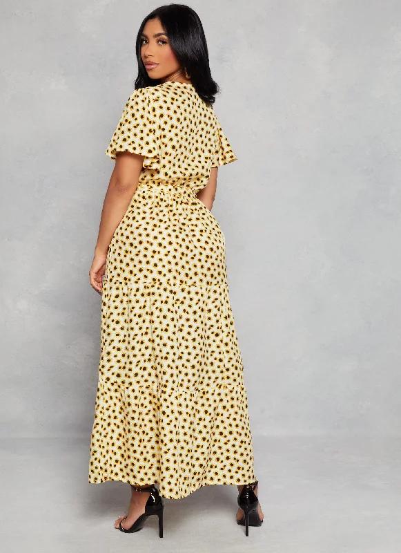 Sunflower Flutter Sleeve Maxi Sundress