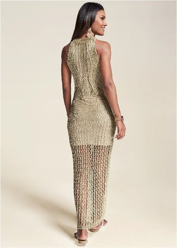 Metallic crochet dress - Gold