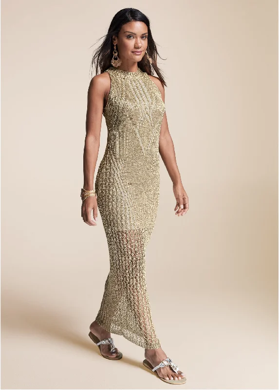 Metallic crochet dress - Gold