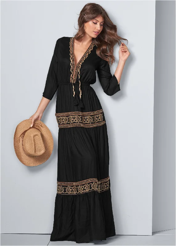 Beaded V-neck maxi dress - Black Multi