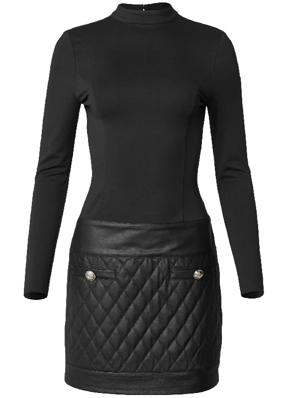 Quilted skirt mini dress - Black