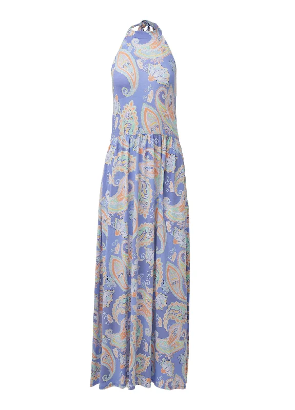 High neck maxi dress - Blue Multi