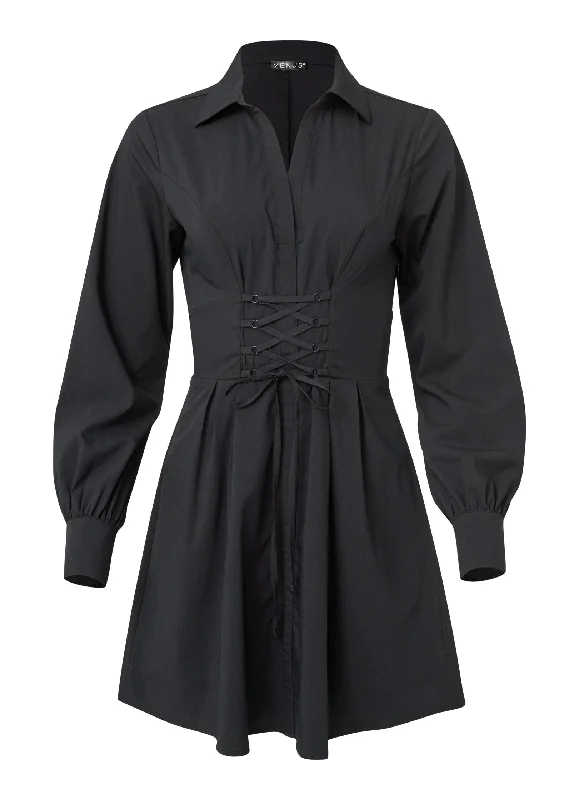 Corset waist shirt dress  - Black