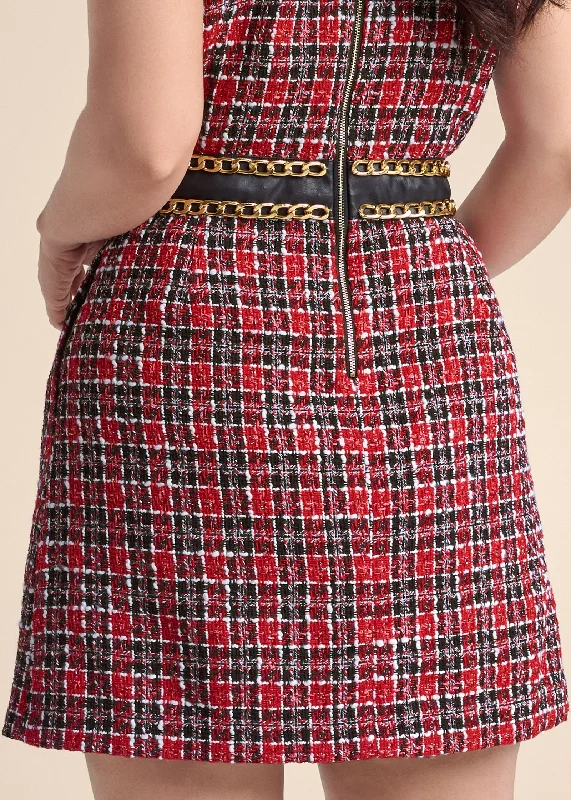 Collared tweed dress - Red & Black